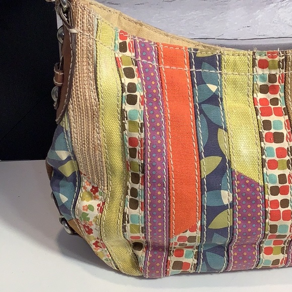 Fossil Multicolor Patchwork Fabric Bohemian Hobo Shoulder Handbag Purse - Picture 4 of 12